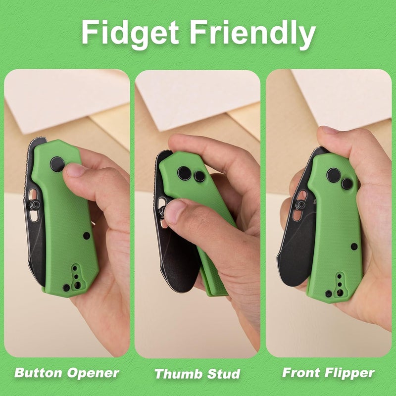 JIN Rhino Jr. Kids Pocket Knife, Fidget Toy Knife, DIY Kit, 1.97” Unsharpened Steel Blade, Safety Rounded Tip, Kids-friendly Button Lock Folding EDC, Green G10 Handle - Image 4